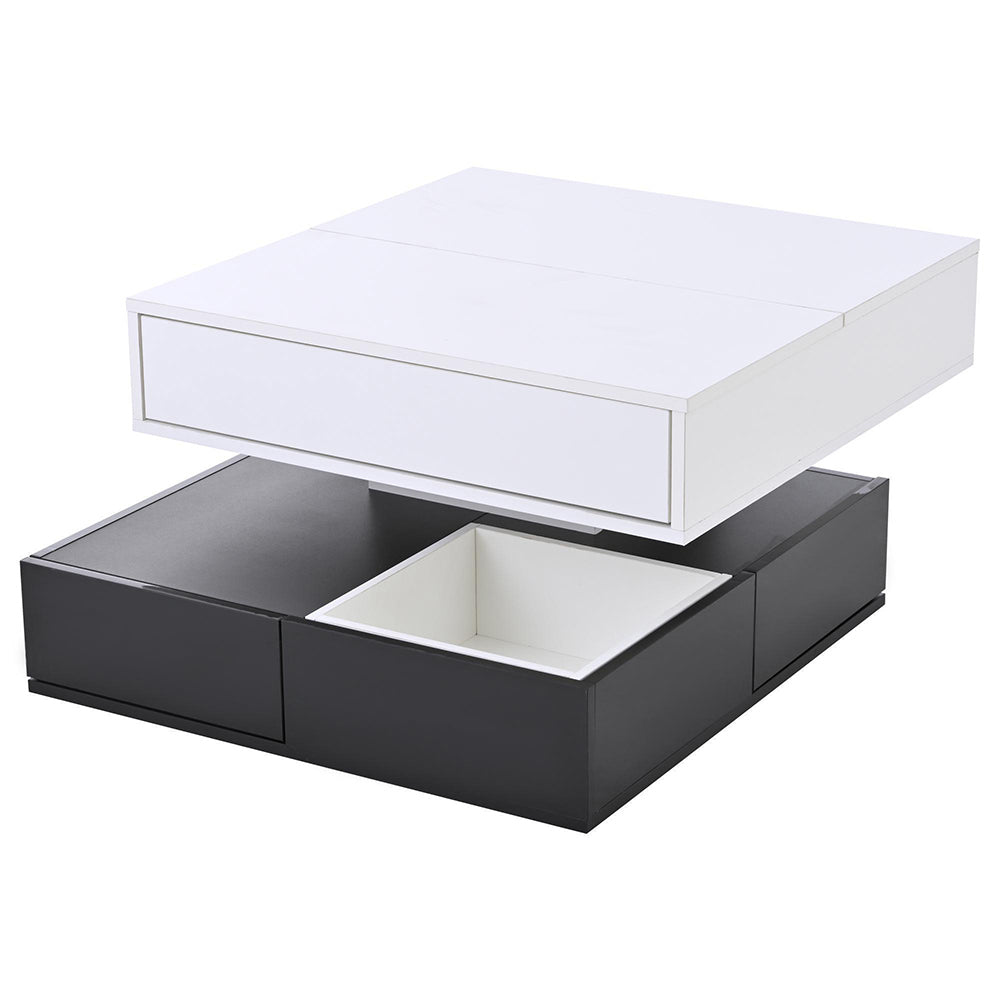 Tavolino geometrico - Xylo - 70x70cm 3 cassetti bianco/nero