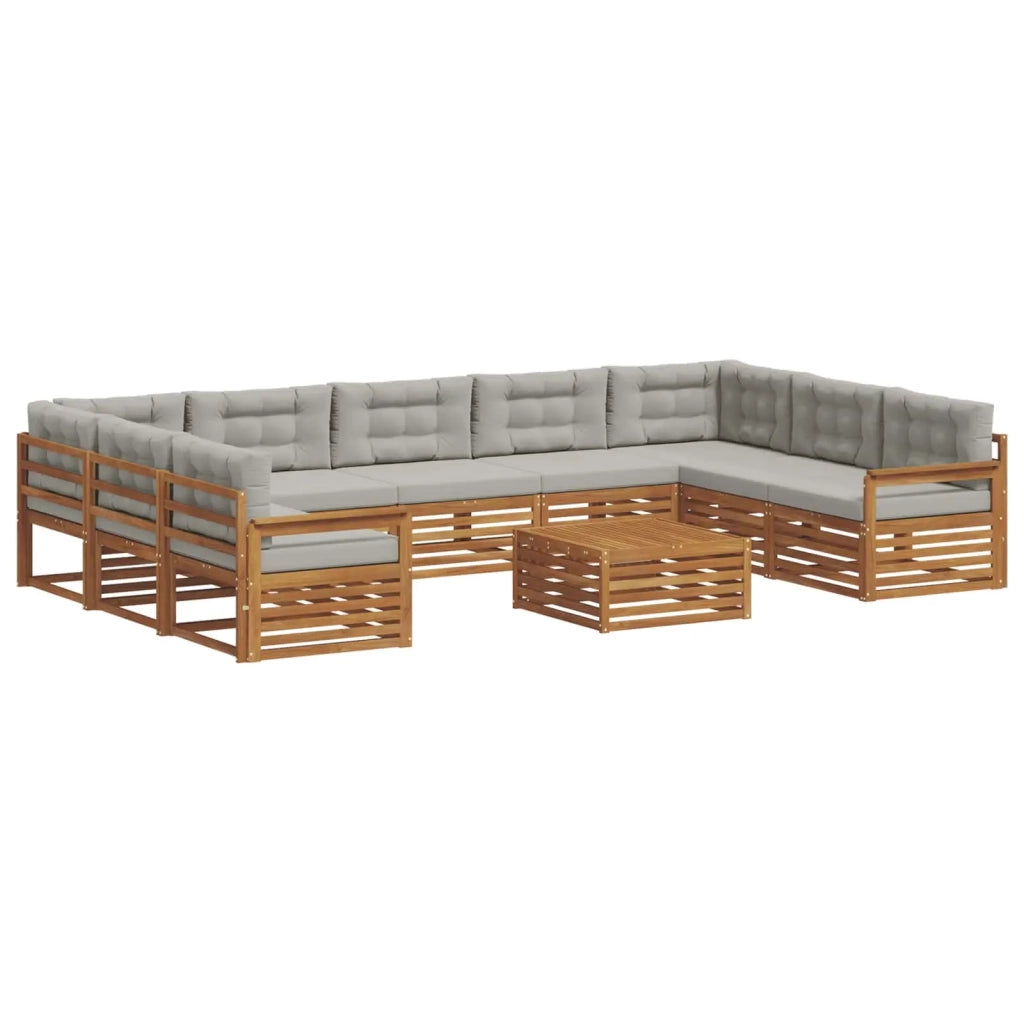 Set di divani da esterno 10 pcs Grigio Naturale e Chiaro