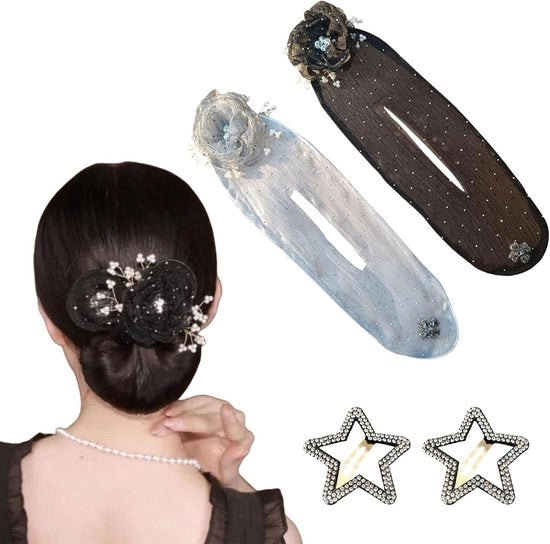 2 pezzi clip per chignon - clip per chignon - rotolo per chignon a fiori - rotolo per chignon per capelli lunghi - creare chignon facile e veloce - creare chignon - accessorio per capelli per donne e ragazze
