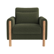 Poltrona relax con cuscino spesso e struttura in legno massello in teddy verde