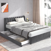 Letto imbottito in velluto 140 x 200 cm con rete a doghe e 2 cassetti