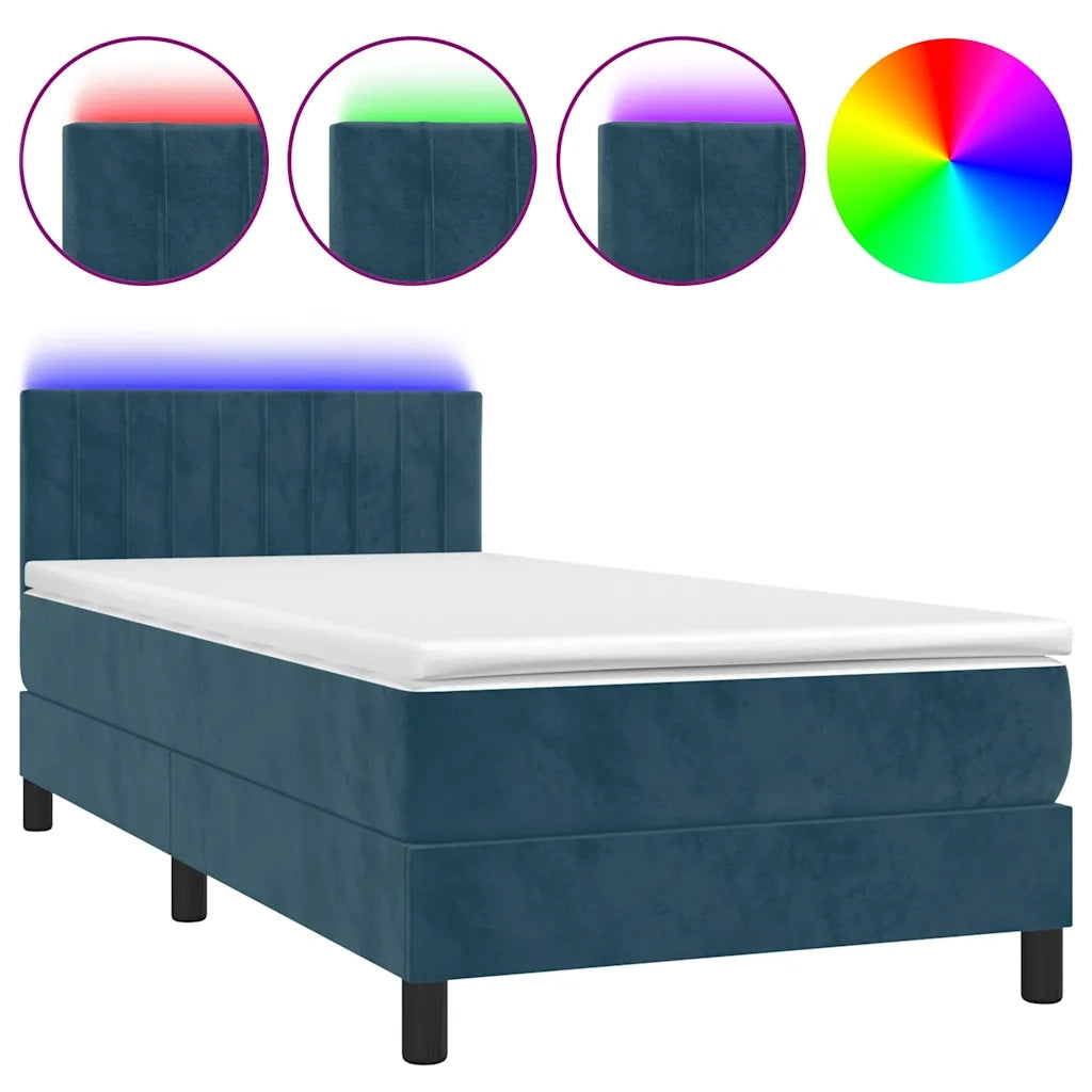 Letto a Molle con Materasso e LED-Struttura Letto con Materasso Blu Scuro 90x200cm in Velluto 285557