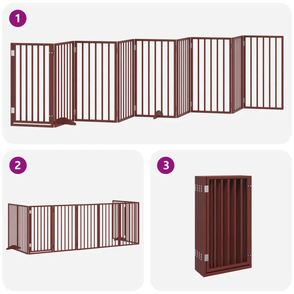 Cancelletto di sicurezza per animali domestici porta pieghevole 9 pannelli lunghezza 450 cm legno di pioppo marrone 02_0023270