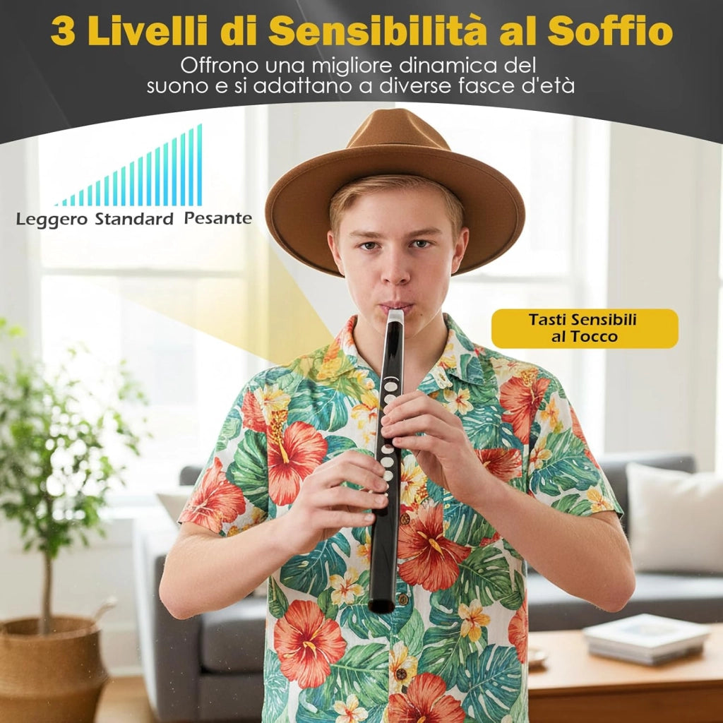 Strumento a Fiato, Strumento Musicale Digitale, Connettività MIDI Bluetooth USB, con 13 Toni, 2 Digitazioni e 3 Sensibilità, Sassofono Elettronico per Principianti, Bambini e Adulti