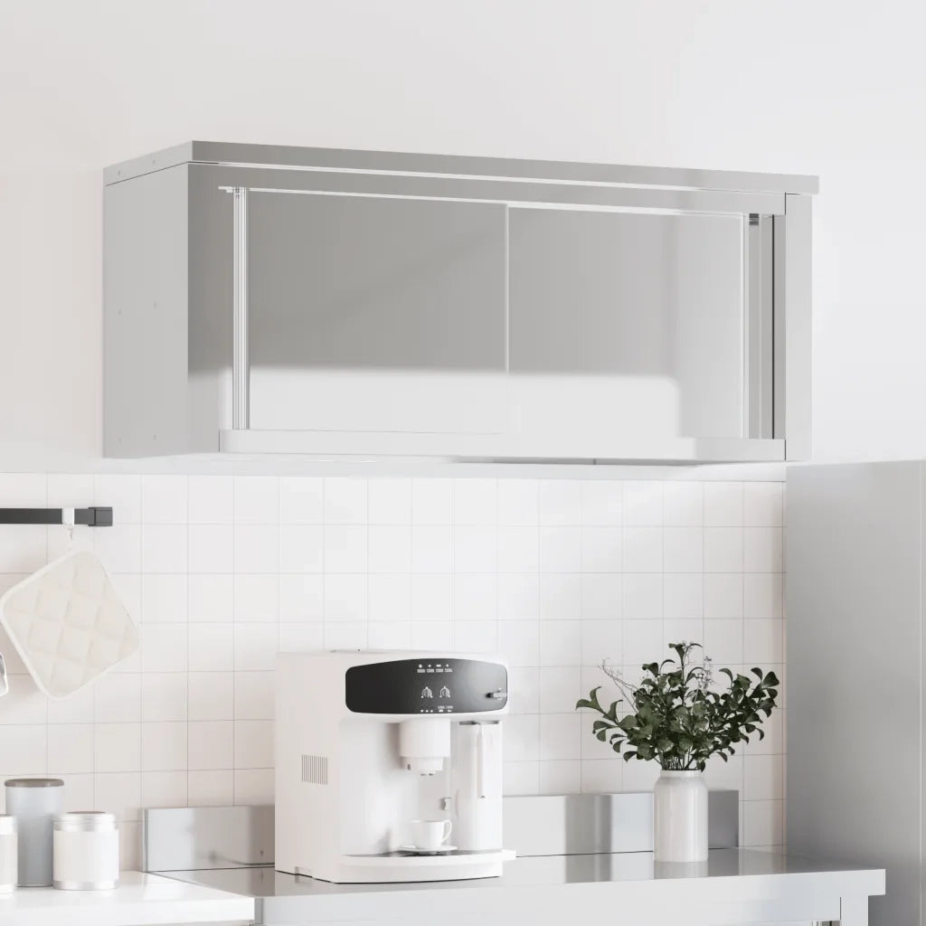 Armadietto a Muro | Mobile Cucina da Parete con Ante Scorrevoli in Acciaio Inox