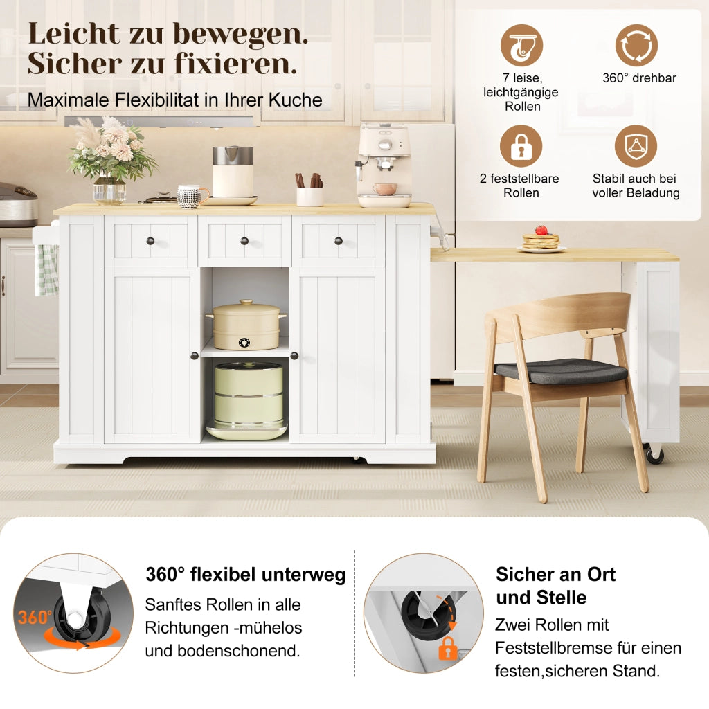 ISOLA CUCINA mobile con tavolo estraibile 138(213)x55x93 cm bianco e naturale