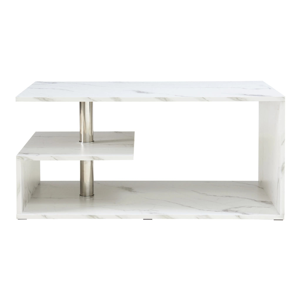 Tavolino da Salotto Haarlem con 3 Piani 90 x 50 x 41 cm - Effetto Marmo Bianco [en.casa]