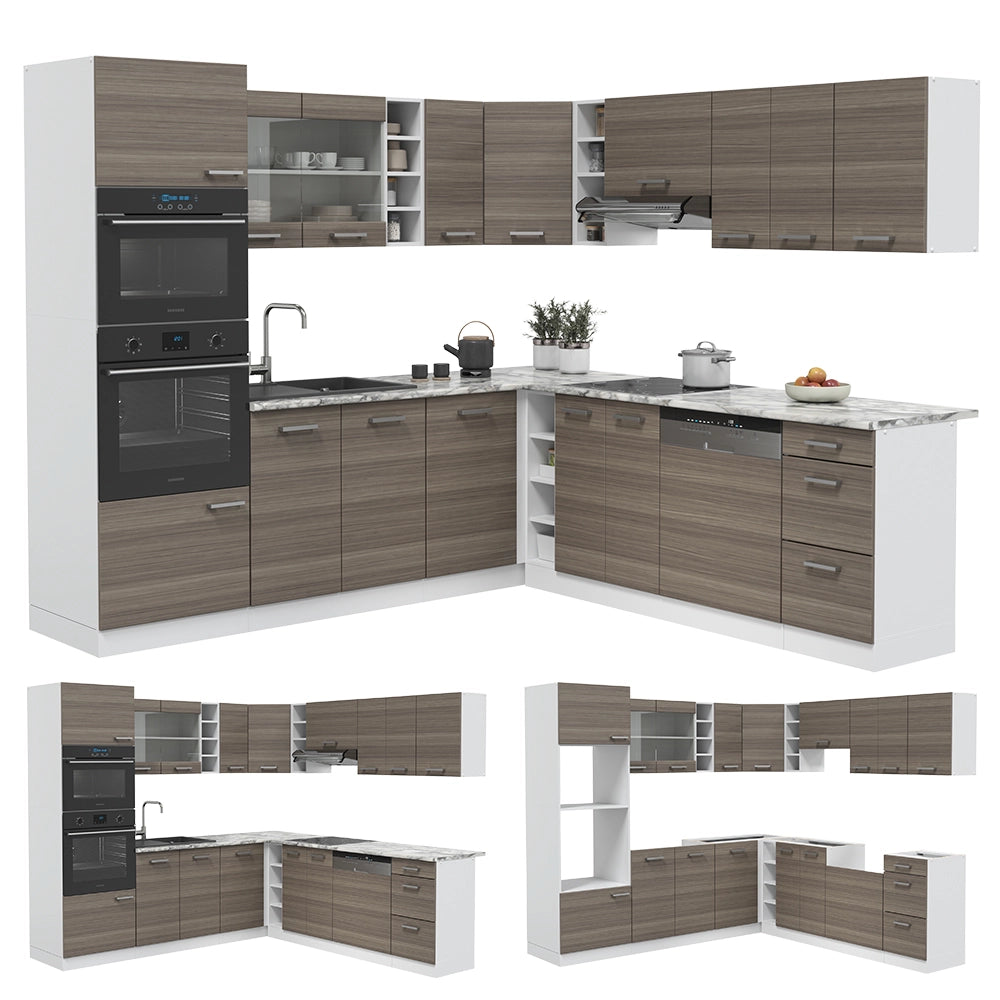 Vicco Cucina angolare completa Grigio prezioso/bianco 237 x 60 cm , PL Marmo