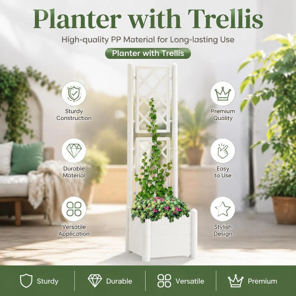 Plant Pot With Trellis 43x43x142 Cm PP White