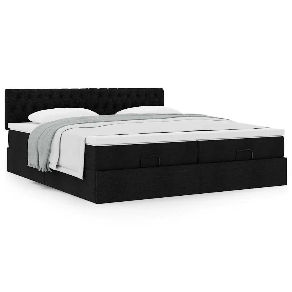 Struttura Letto Pouf con Materassi Nero 180x200 cm in Tessuto 3312017