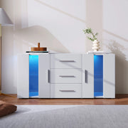 Mobile porta TV con LED e 3 cassetti, 2 vani con ripiani removibili, in MDF bianco, 140 × 35 × 70 cm