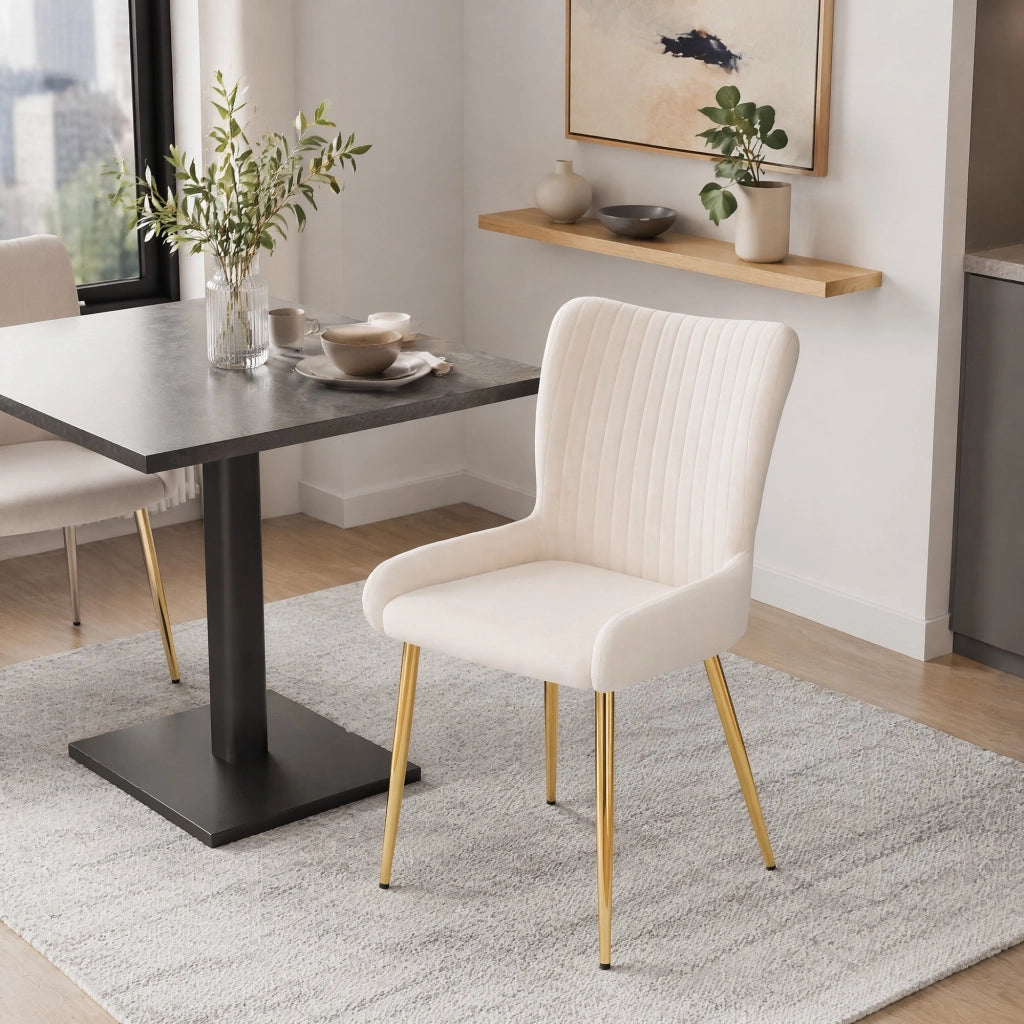 Set di 6 sedie da pranzo in velluto beige con gambe dorate