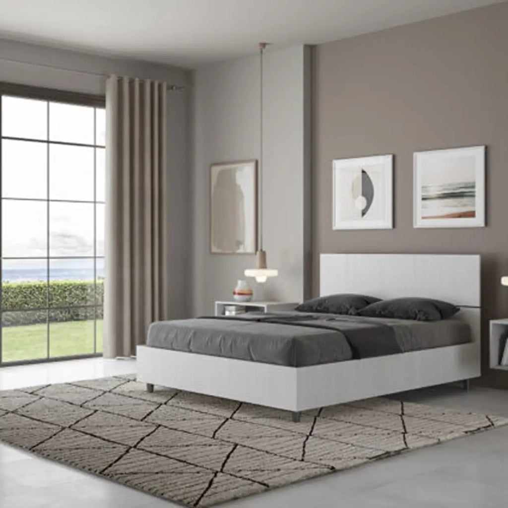 Letto matrimoniale francese contenitore 140x200 testata dritta bianco frassino Demas