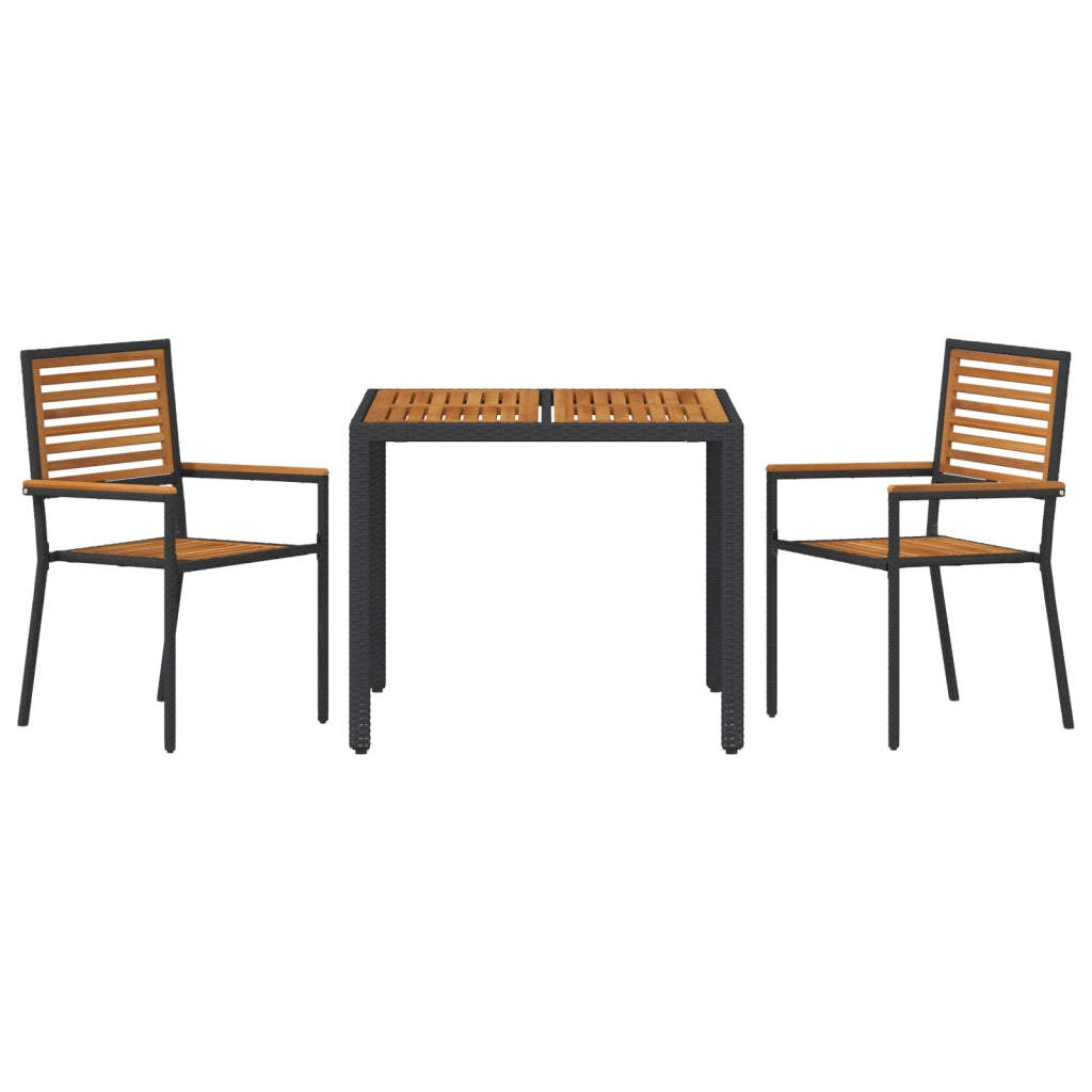 Set da Pranzo Giardino 3 Pezzi Rattan Nero e Acacia