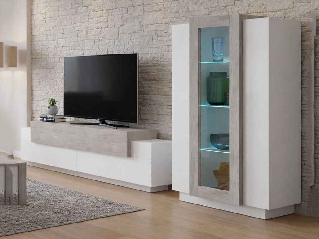 Isaia, Parete Attrezzata Modulabile Made in Italy, 45x280x120h cm Bianco Lucido