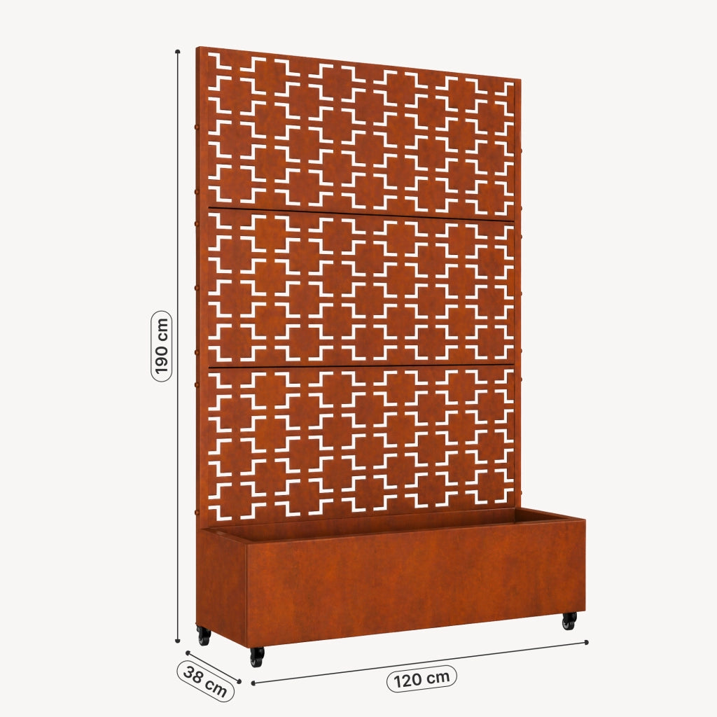 Fioriera con Spalliera Aaskis a Rotelle in Acciaio Corten 190 x 120 x 38 cm - Marrone Ossidato casa.pro