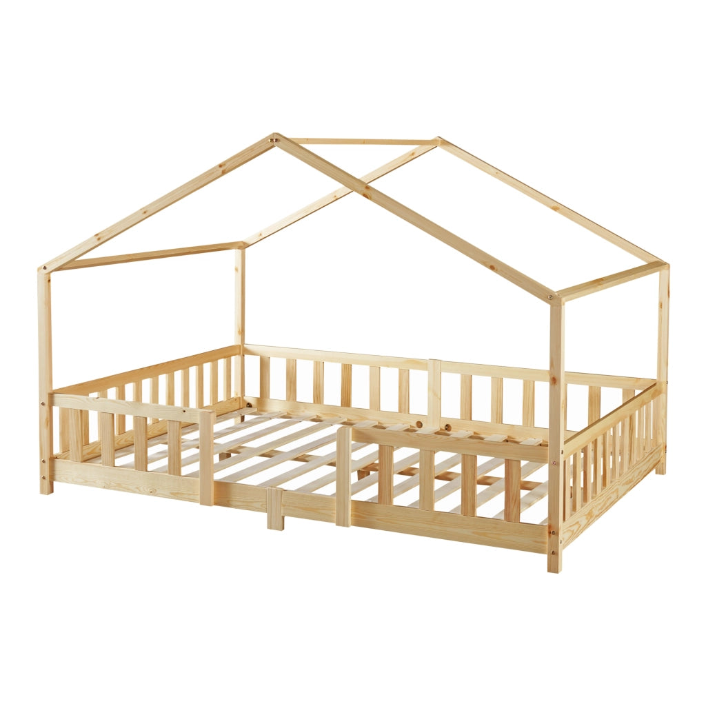 Letto per Cameretta Treviolo a Forma di Casetta 120x200 cm Legno Naturale [en.casa]