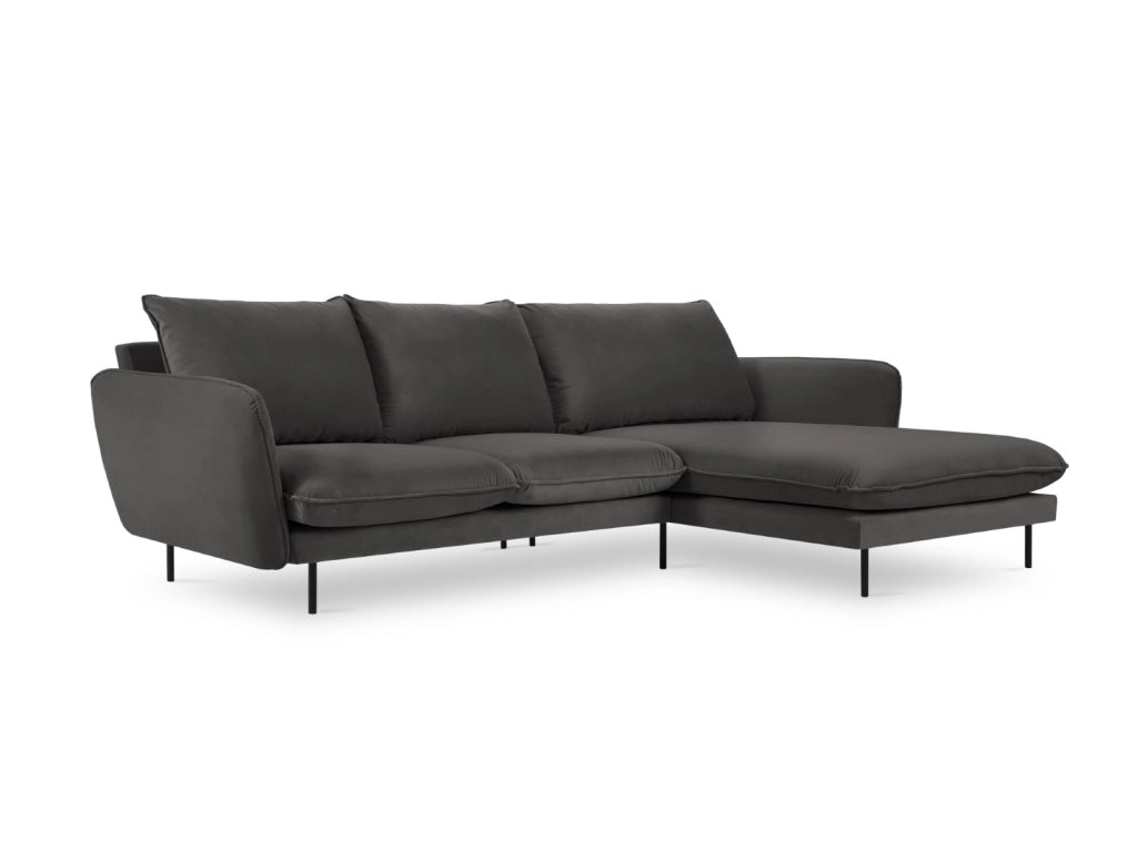 Cosmopolitan Design - Divano angolare destro "Vienna" 5 posti in velluto grigio scuro 