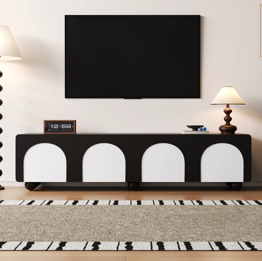 Mobile TV con 2 cassetti e 2 ante; 180x38x45 cm; MDF; nero e bianco