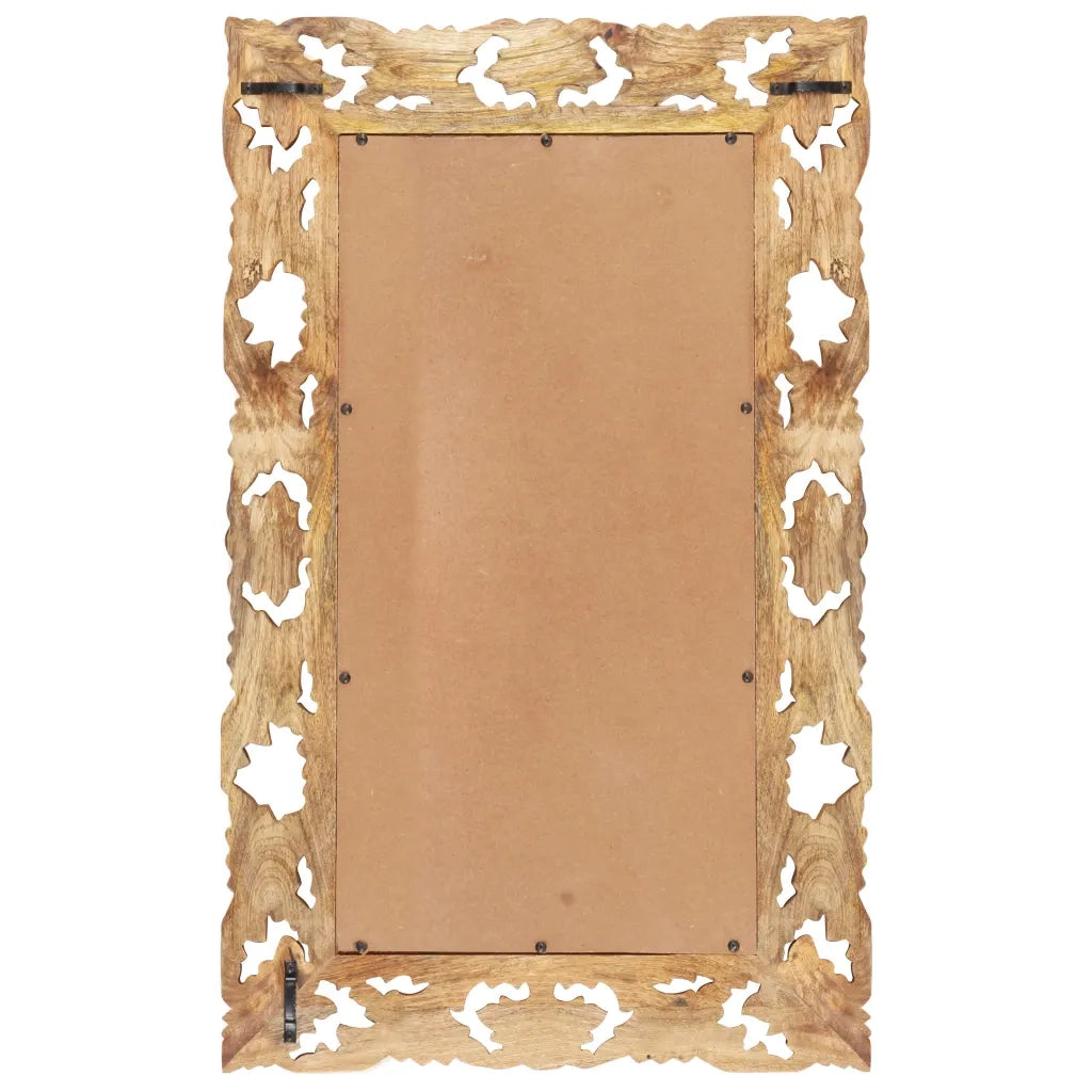 Specchio Intagliato a Mano 80x50 cm in Legno Massello di Mango