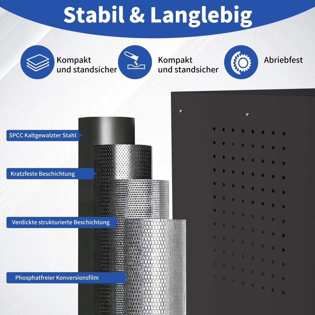 Mobile contenitore con anta chiudibile e 4 cassetti; ruote con freno per garage e officina; in metallo; 75×42×87.3 cm