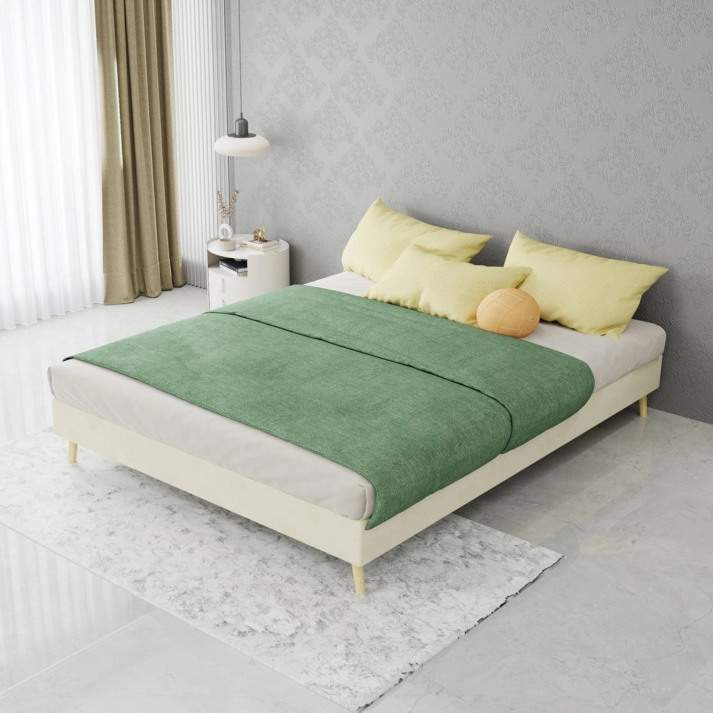 Letto Matrimoniale Imbottito ¨C MINIMAL ¨C Velluto Beige 140x200, Senza Testiera