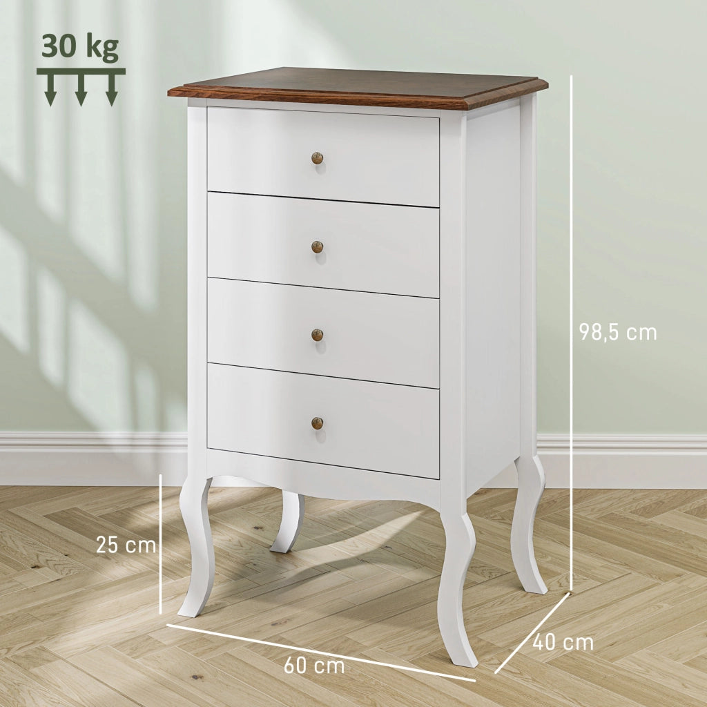 Cassettiera con 4 Cassetti ¨C Zephmum ¨C Bianco e Rovere 60x40x98,5 cm