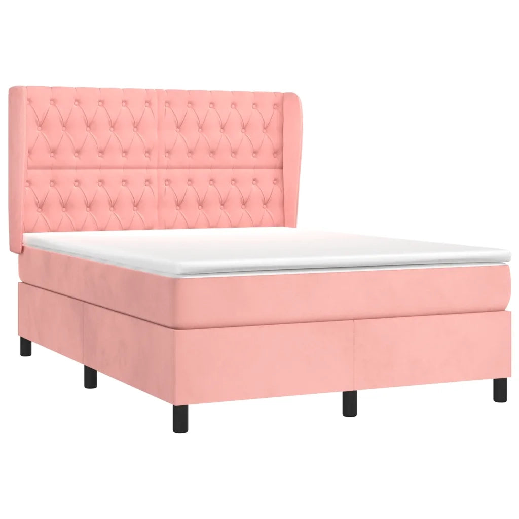 Giroletto a Molle con Materasso Rosa 140x200 cm in Velluto 3129398