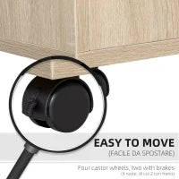 Mobile Porta Stampante, Mobile Ufficio, Mobiletto Basso, Mobile Multiuso con 4 Ruote, Rovere, 80x40x72cm