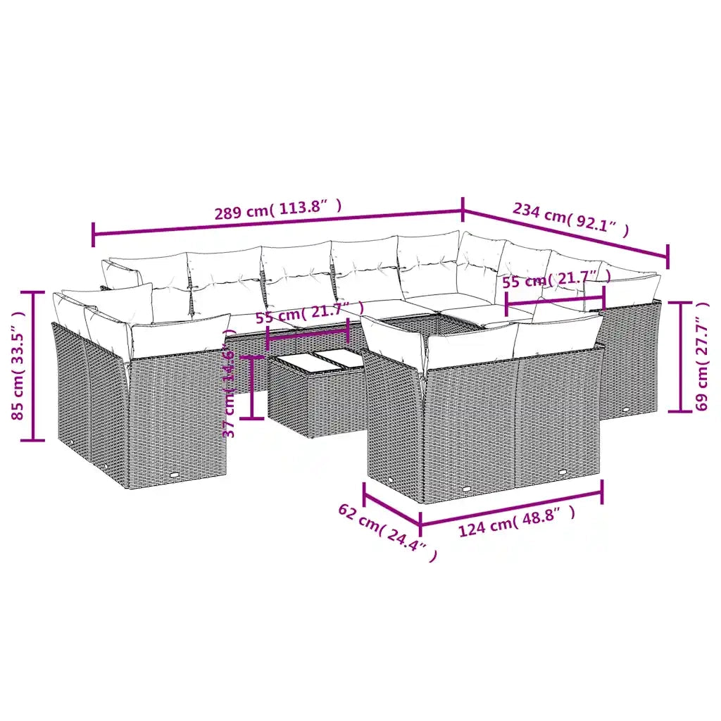 Set Divani da Giardino 13 pz con Cuscini Marrone in Polyrattan