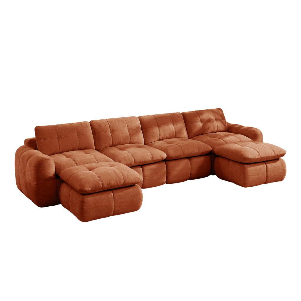 Divano modulare 4 posti senza struttura con rivestimento in chenille arancione