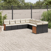 Set Divani da Giardino 10pz con Cuscini in Polyrattan Nero 3228030