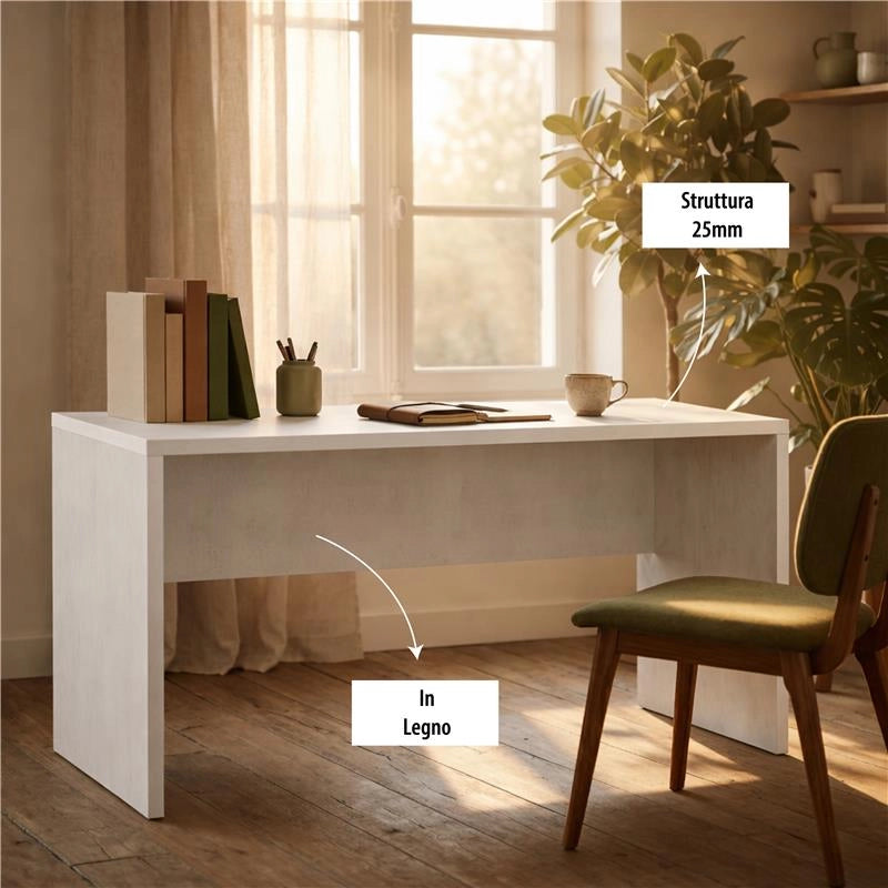 SCRIVANIA RETTANGOLARE MODERNA PER CAMERA DIMENSIONI 76X160X69 CM, COLORE OSSIDO BIANCO
