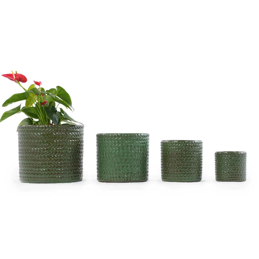 VASO in Ceramica 17,5 cm Verde Oliva con Foro di Drenaggio