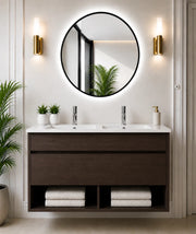 Mobile bagno sospeso con lavabo extrapiano ORIGENBATH NEBARI senza specchio 120x45 cm doppio lavabo frassino tea