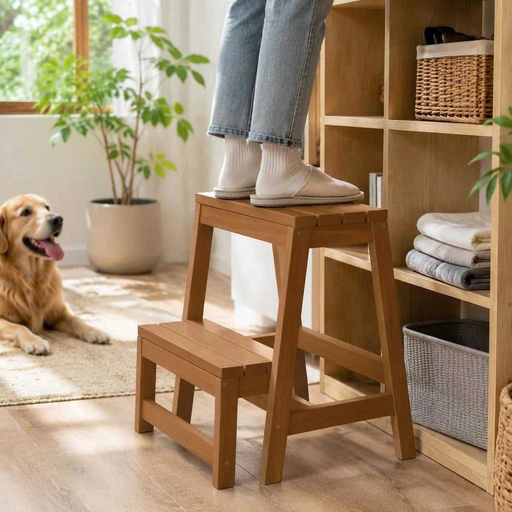 Folding Step Stool, Solid Fir Wood