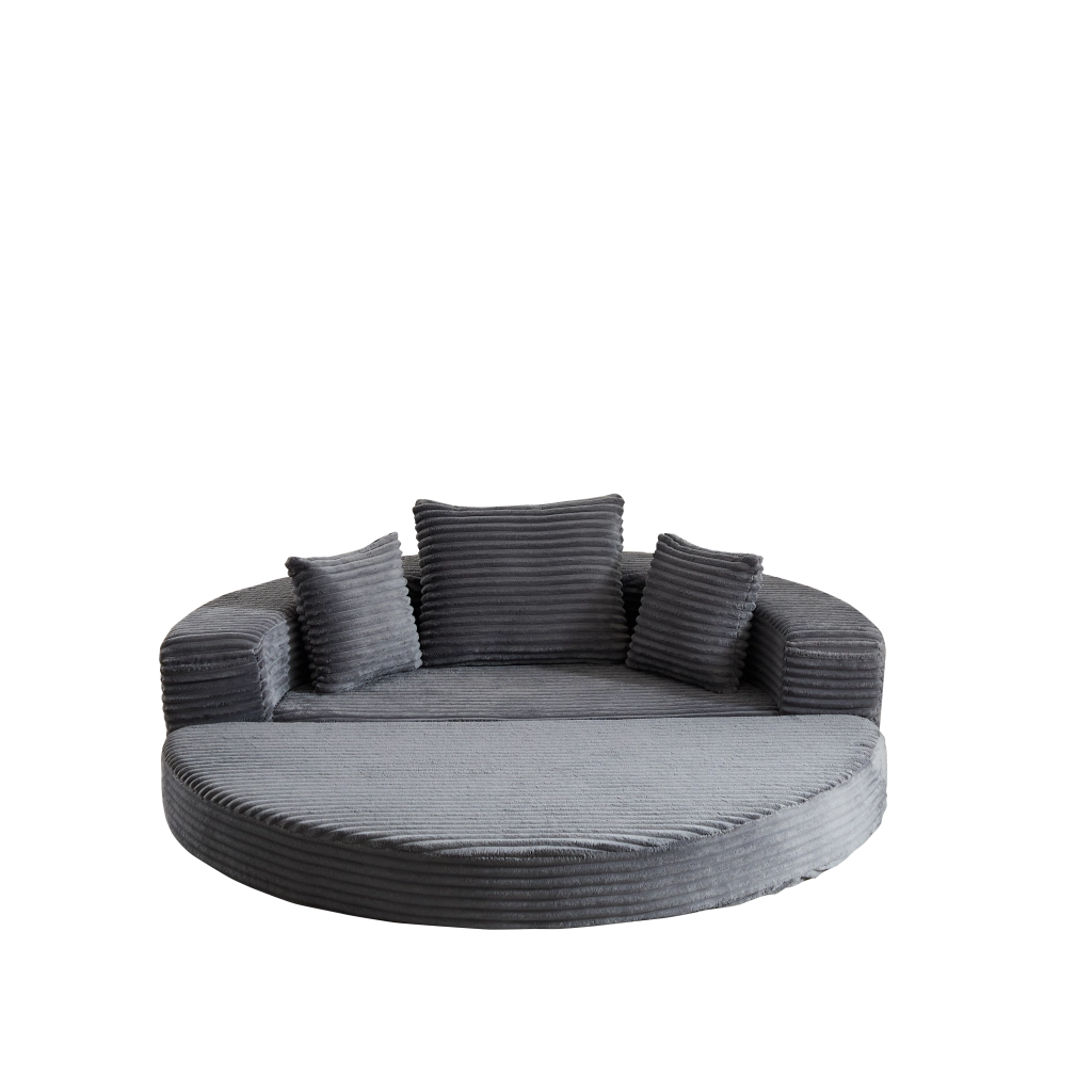 Divano Letto Rotondo 2 in 1 ¨C MINIMAL ¨C Tessuto, Braccioli con Tasche