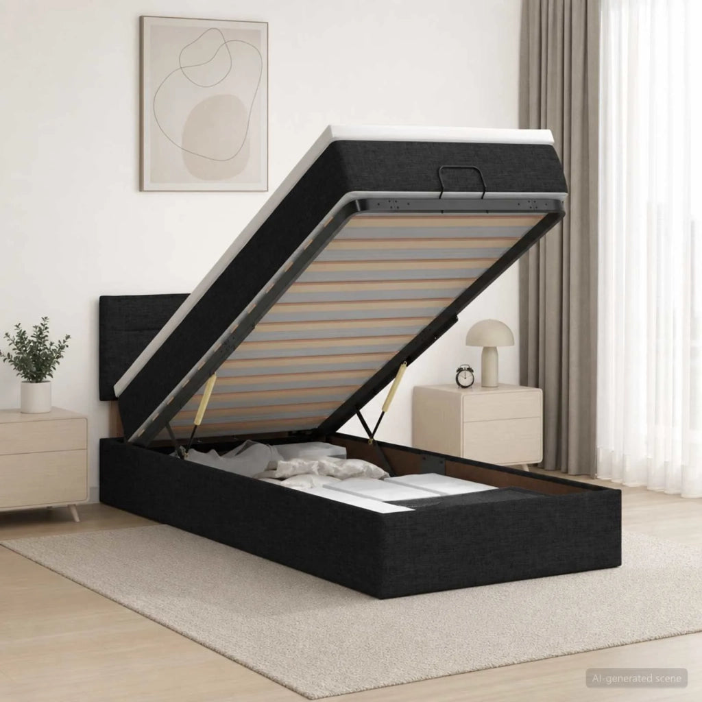 Letto Ottomano con Materasso e LED Nero 90 x 200 cm Tessuto 3456796
