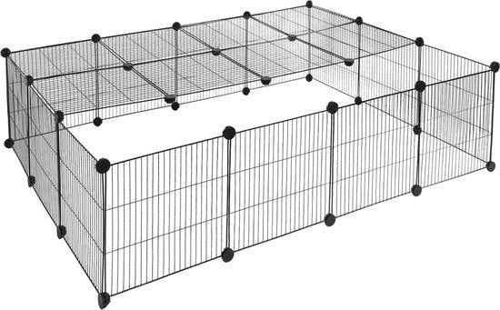 Ren per Animali da Corte - Extra Alto - Ren per Roditori - Adattabile - Ren per Conigli - Ren per Polli - Ren per Puppi - Ren per Gatti - Nero - 70 x 70 x 105 cm