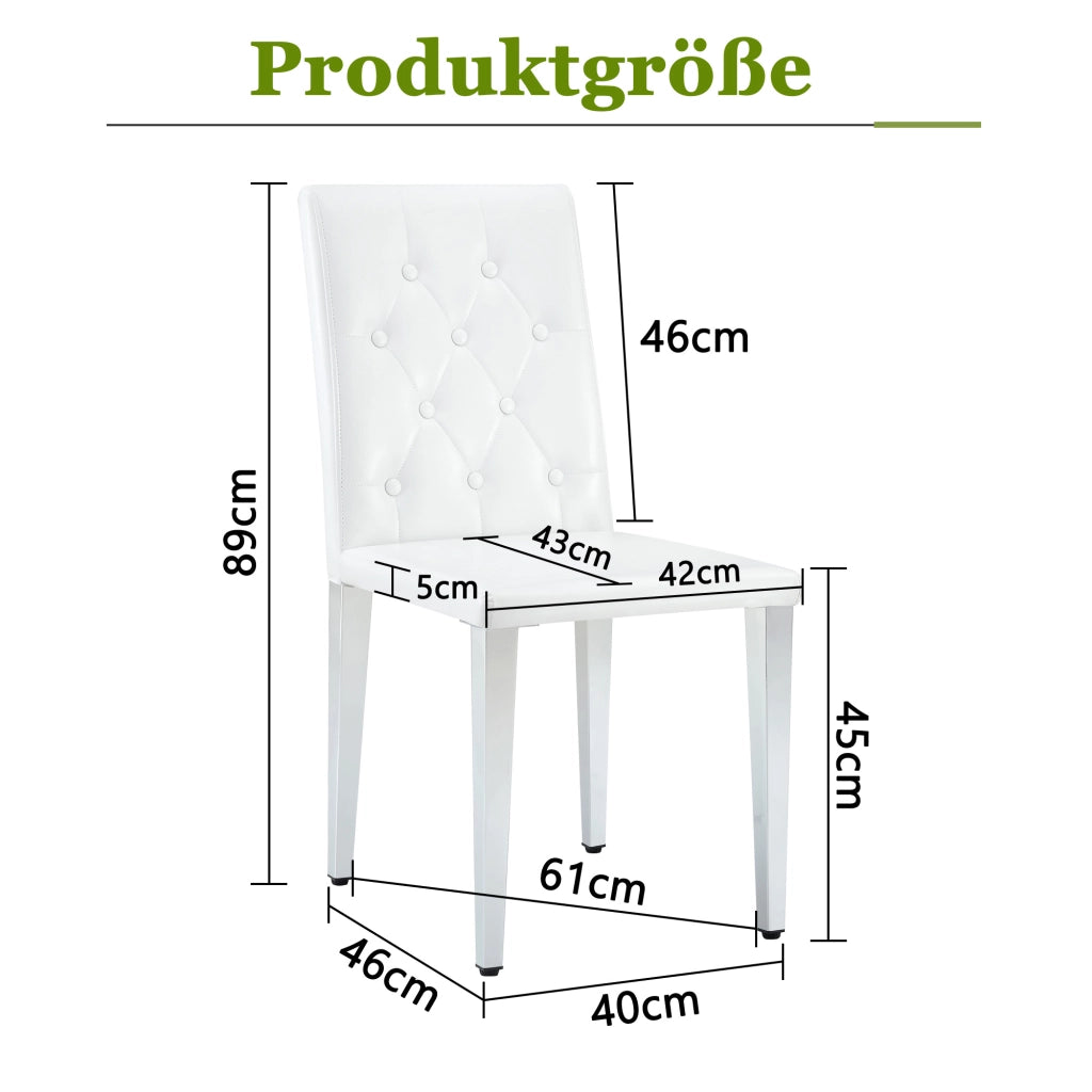 SEDIA da pranzo Set da 4 pezzi 89 cm Bianco PU con gambe in metallo argento