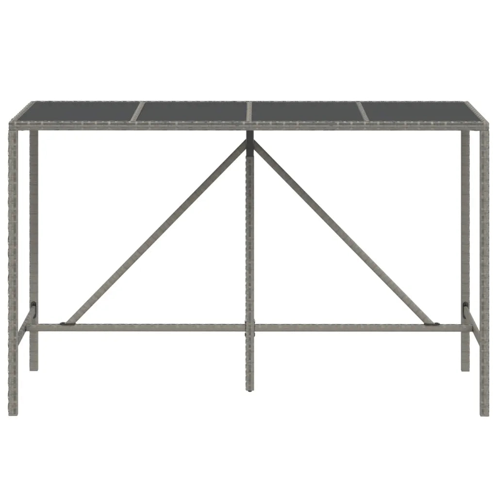 Tavolino da Giardino | Tavolo da Bar con Piano in Vetro Grigio 180x70x110cm Polyrattan