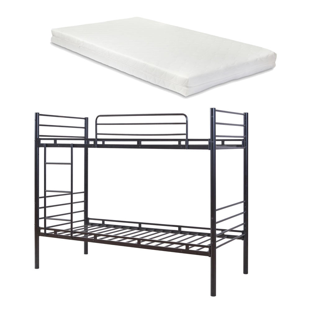 Letto a Castello Bevapis a 2 Posti con Materassi 90x200 cm Sponda Anticaduta e Scaletta - Nero [en.casa]