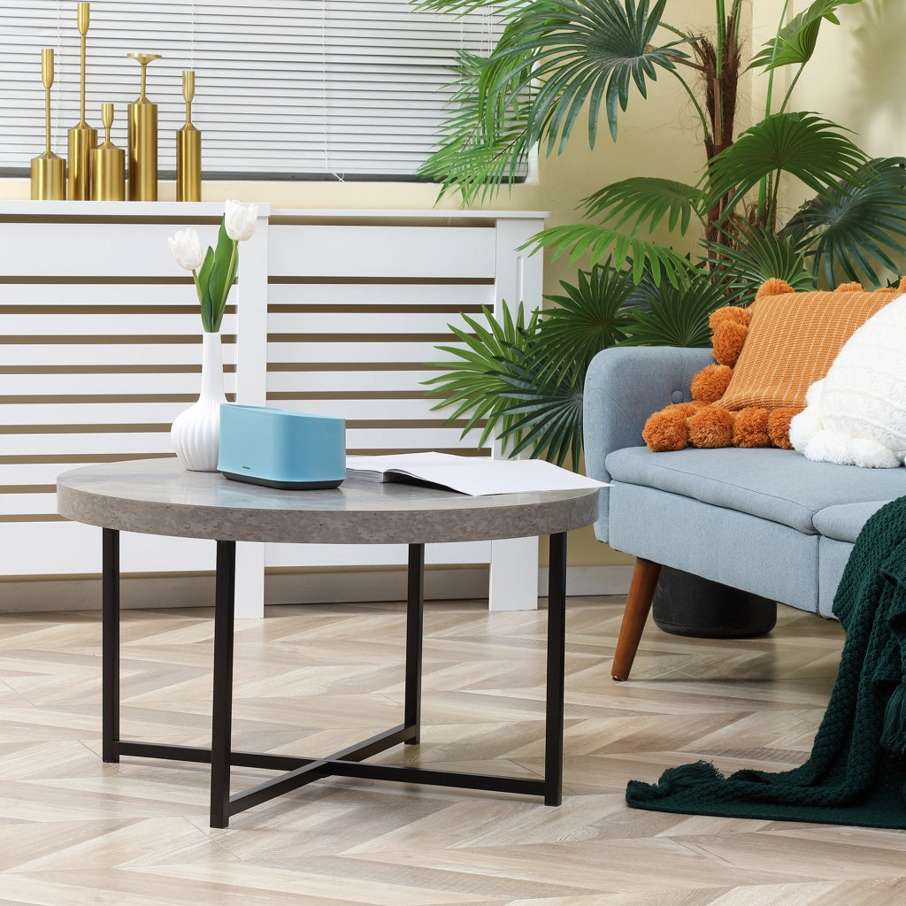 Tavolino da caff¨¨ rotondo effetto cemento in legno e metallo ¨C zephmum ¨C ?80x45 cm