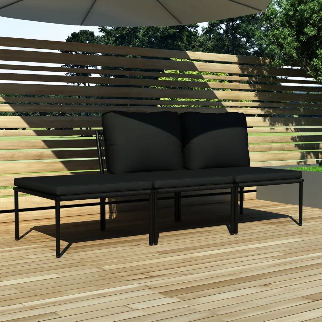 Set Divani da Giardino 3 pz | Set Salotto da Giardino con Cuscini Neri in PVC