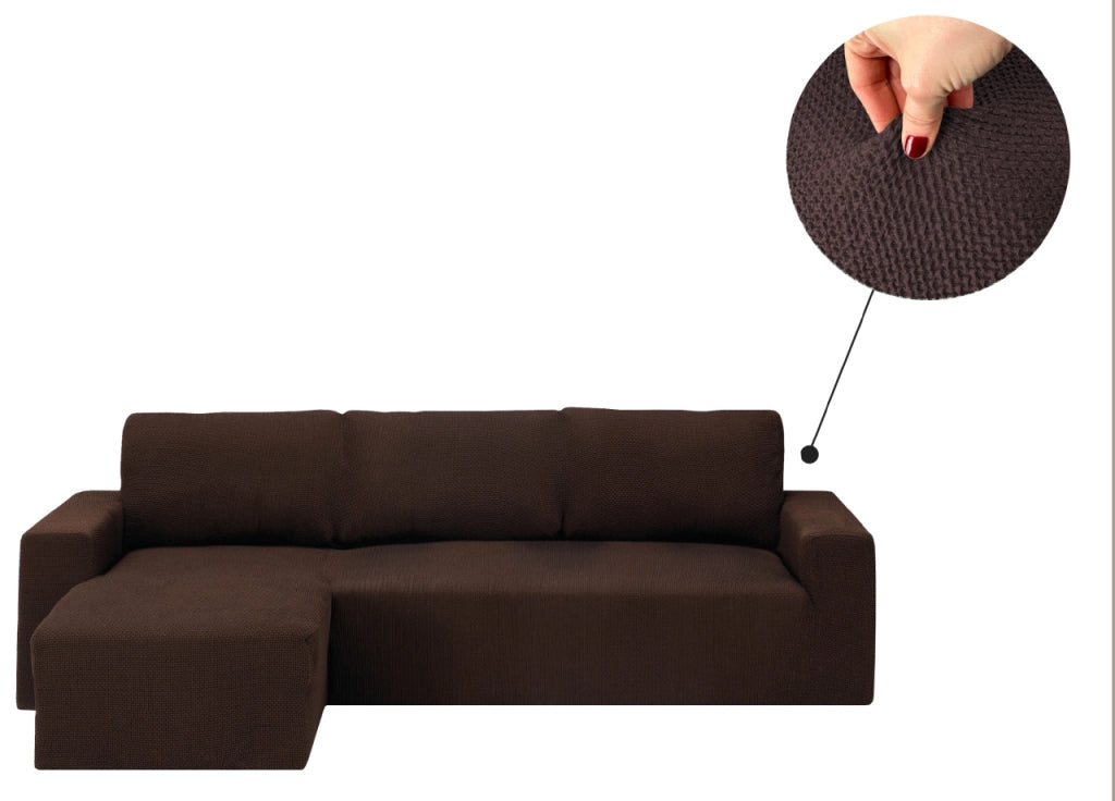 Copridivano Con Penisola Chaise Longue Tinta Unita Marrone Mod Capri - Sinistra - Marrone