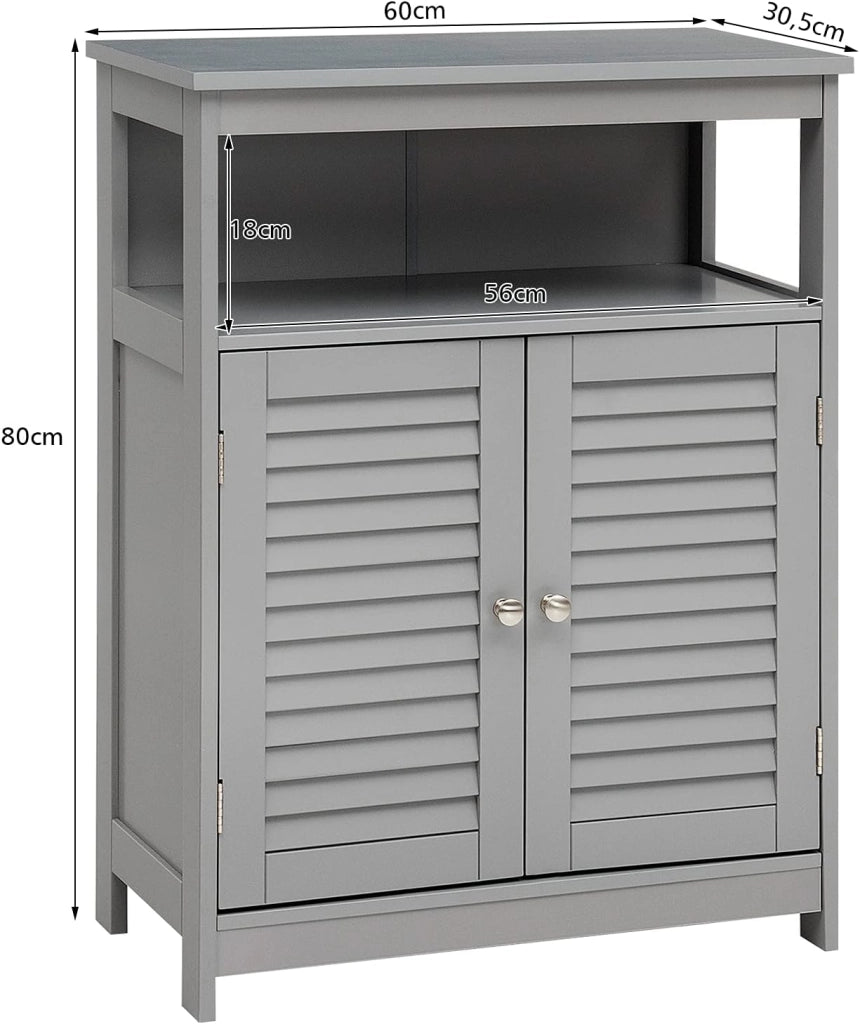 Armadietto del Bagno, Armadietto di Legno con Doppie Ante a Persiana e Mensola Regolabile, Armadio per Bagno Salone Camera da Letto (Grigio)