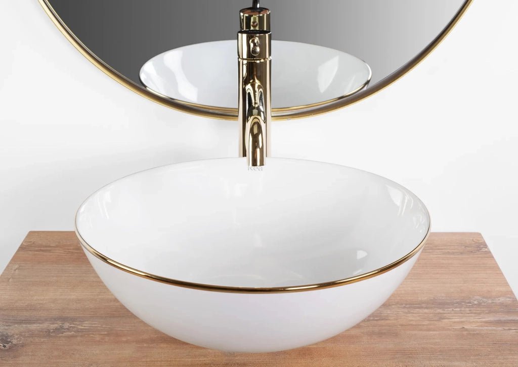 Lavabo Da Appoggio In Ceramica Stella White Gold Edge