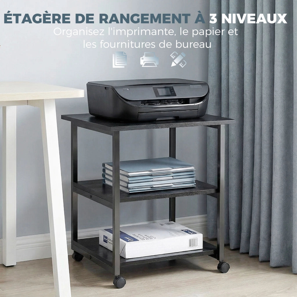 Tavolino mobile con 3 ripiani e ruote ¨C zephmum ¨C 50x50x52,5 cm