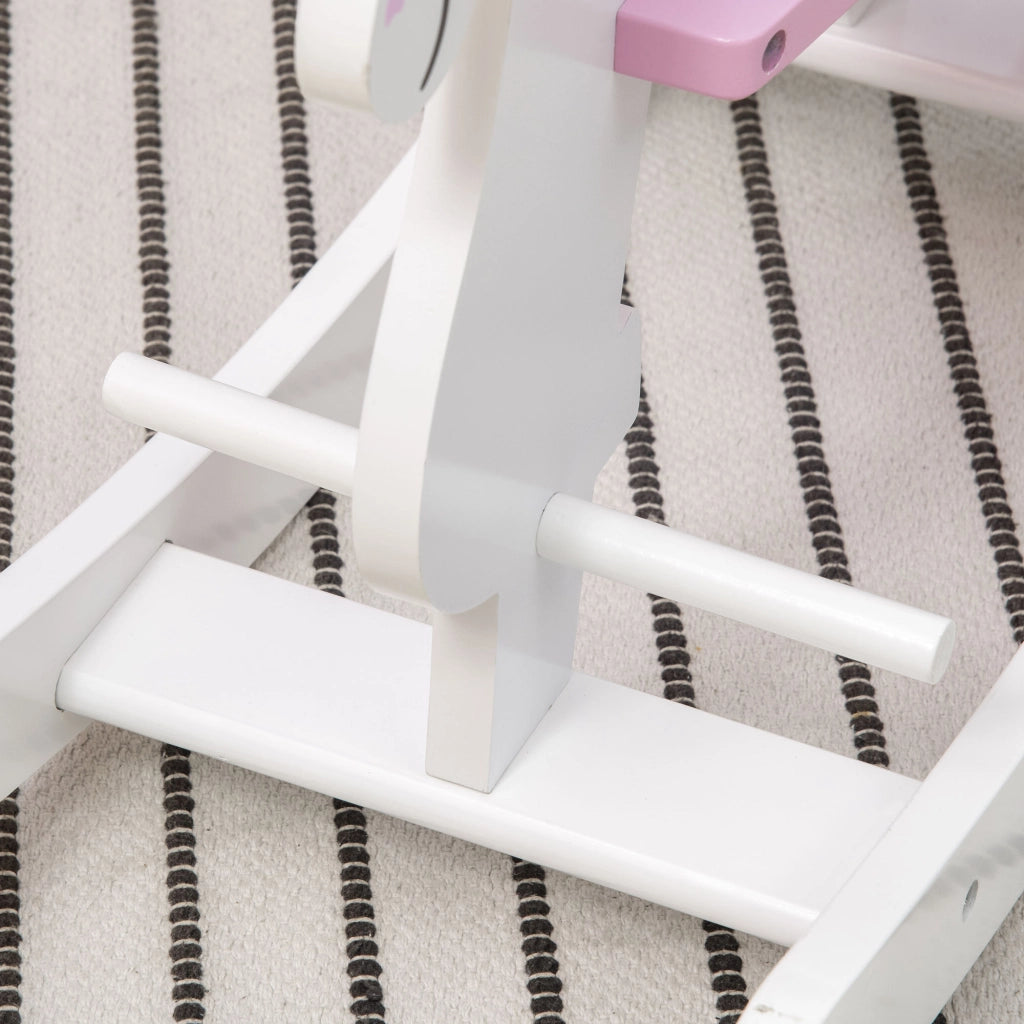Cavallo a Dondolo Bambini Legno con Manubrio e Pedali ¨C zephmum ¨C 68x27x46,5cm Bianco Rosa