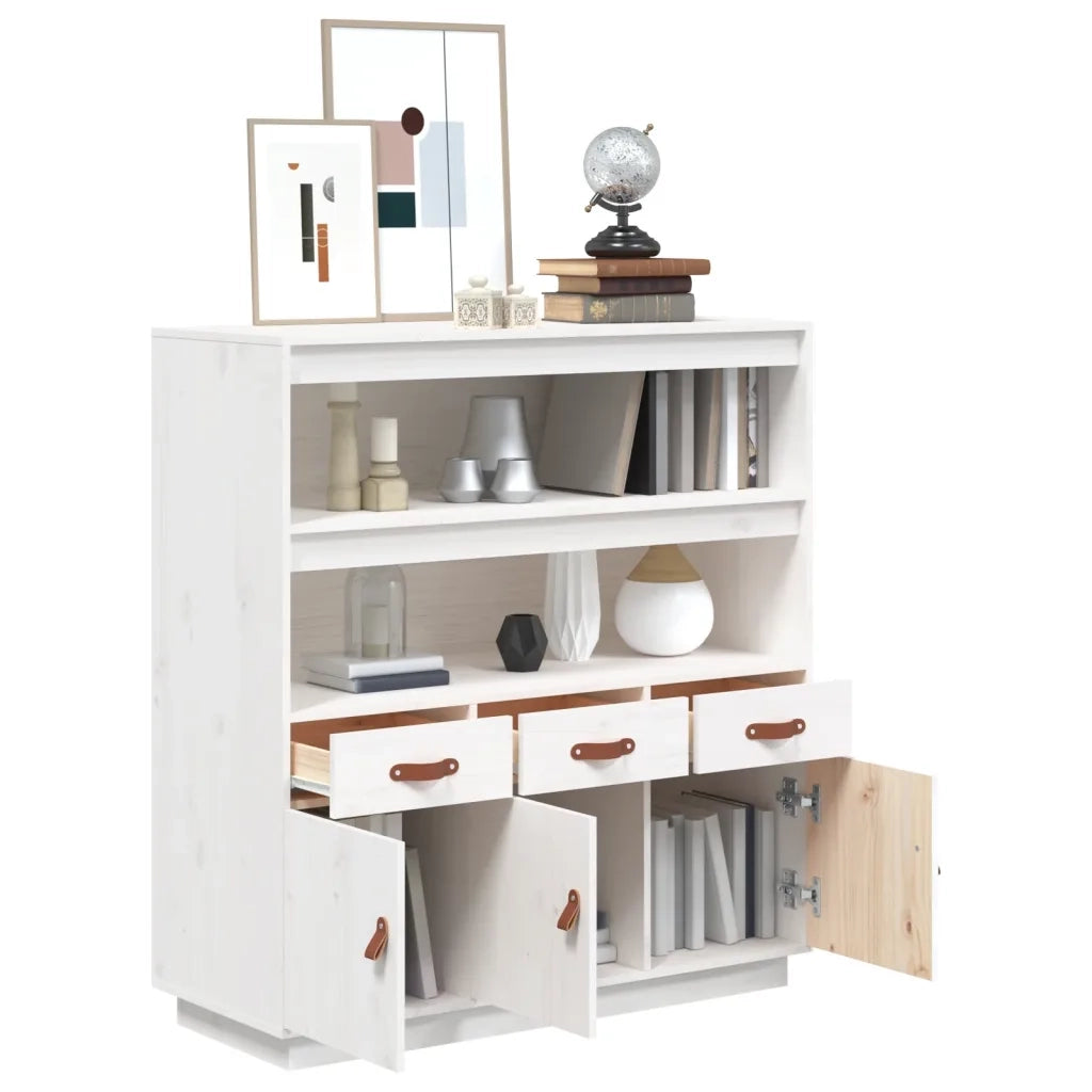 Credenza Bianca 100x40x108,5 cm in Legno Massello di Pino 820163